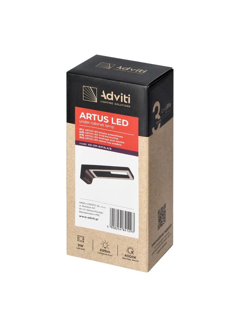ARTUS lampka podszafkowa LED 3W, 225lm, 4000K, czarna