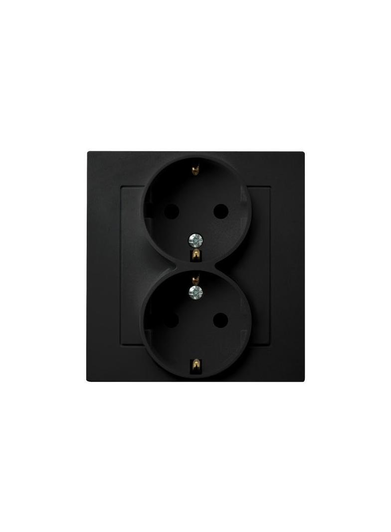 AS Gniazdo podwójne z uziemieniem schuko kompletne z ramką - kolor czarny metalik