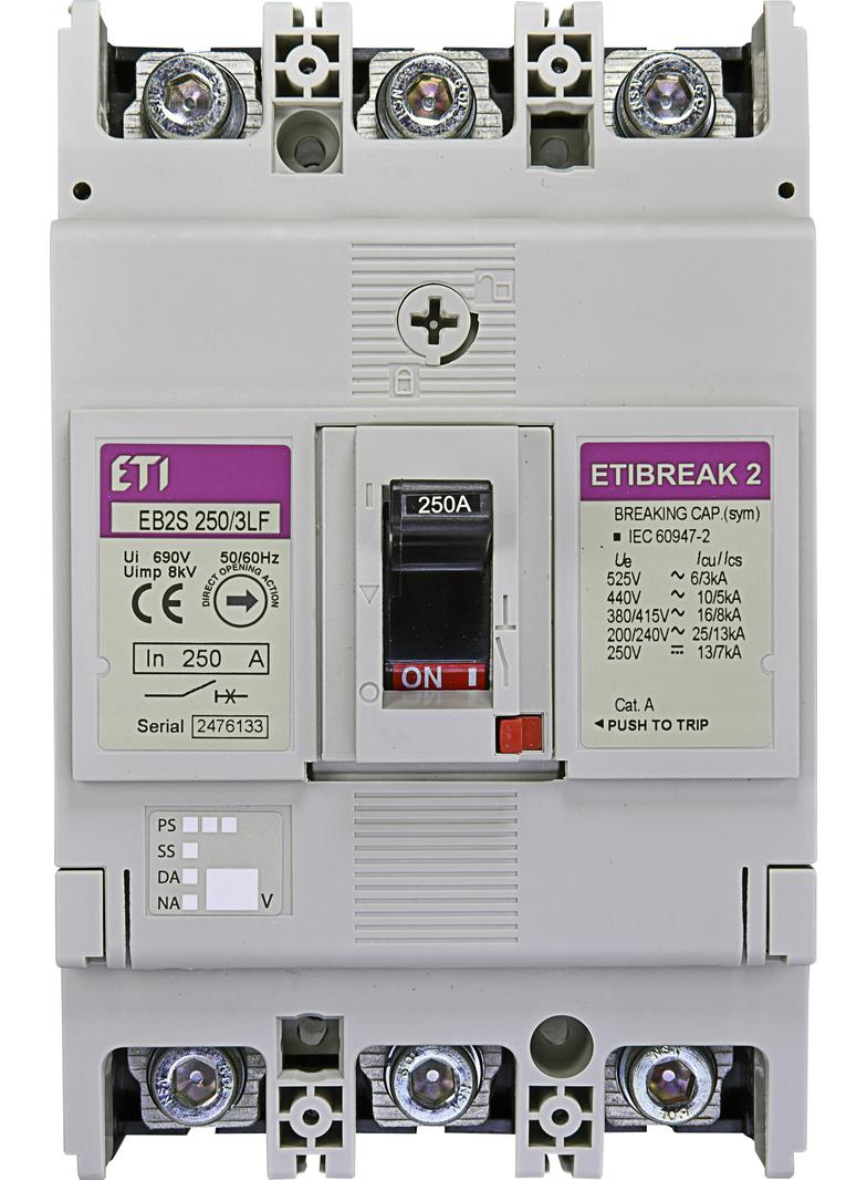 Wyłącznik mocy 3P 16kA wyzw. TM (bez regulacji) EB2S 250/3LF 250A 3P 004671813 ETI