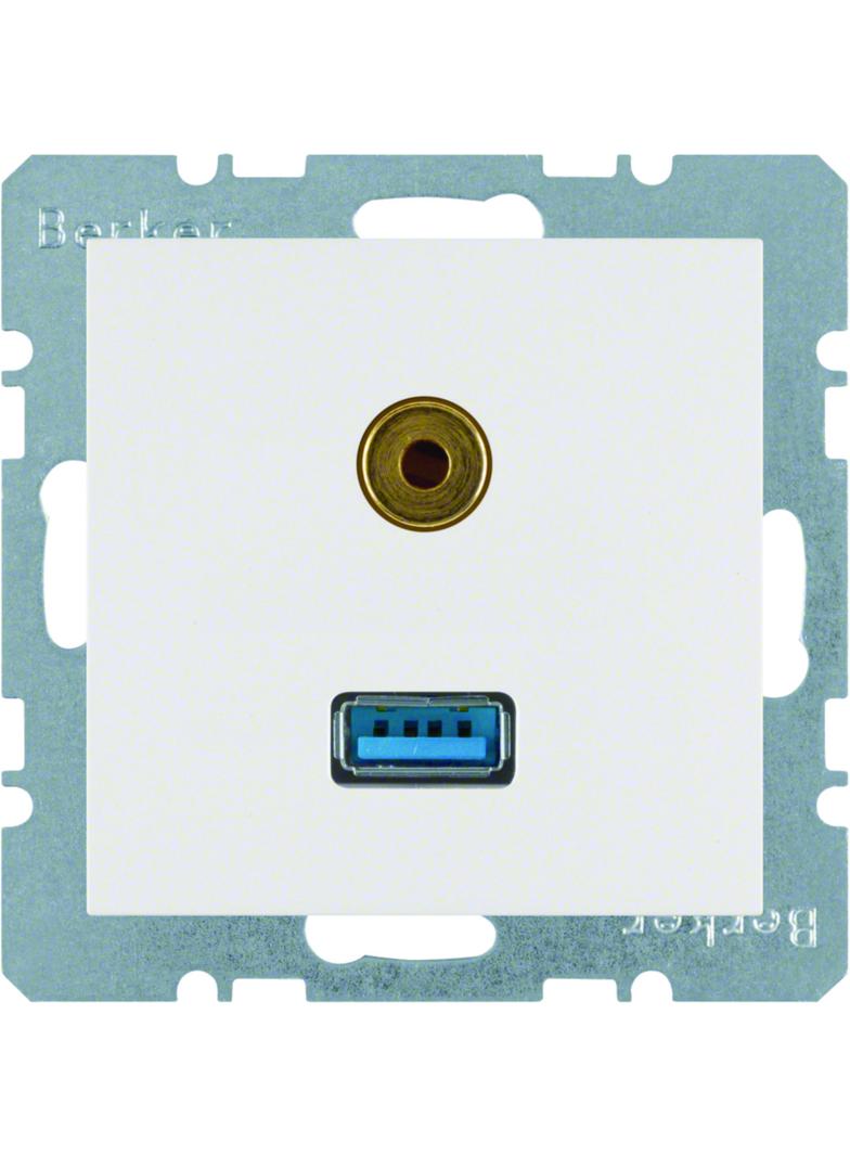 BERKER S.1/B.3/B.7 Gniazdo USB / 3,5mm Audio biały 3315391909 HAGER