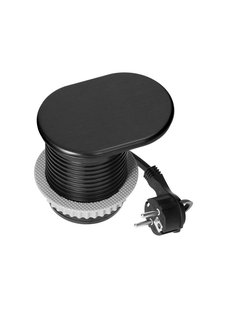 Gniazdo meblowe O6cm, wpuszczane w blat z przesuwną pokrywką, ładowarką USB i przewodem 1,9m, 1x2P+Z
