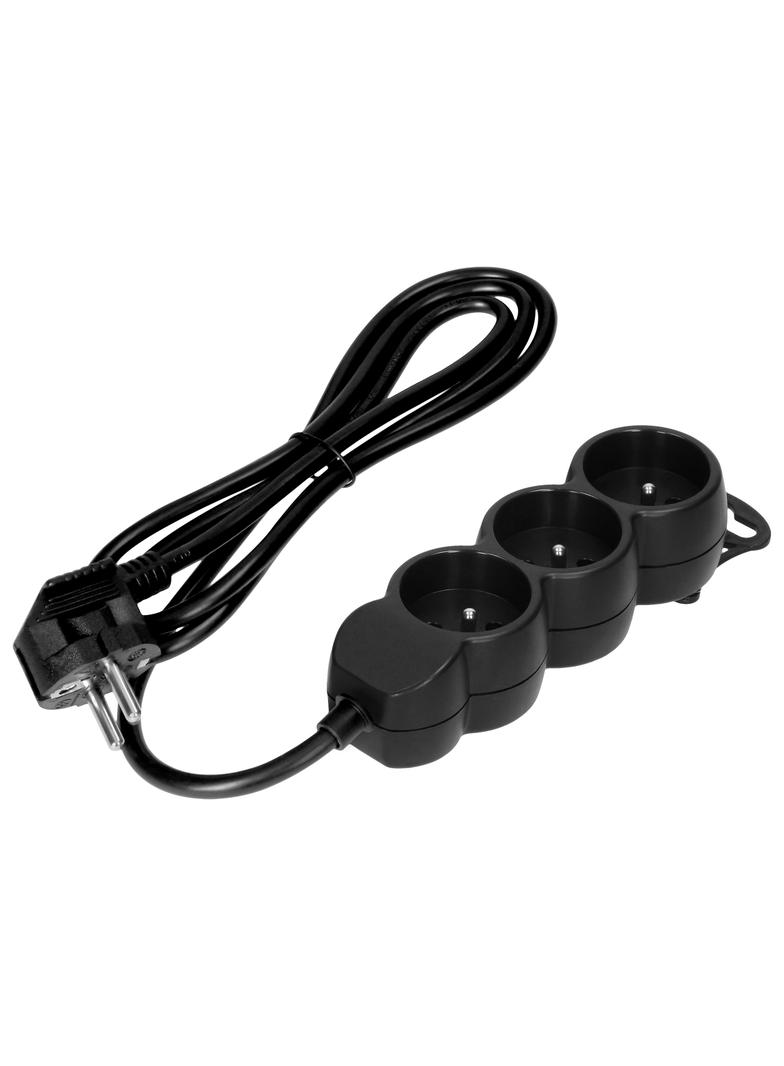 Przedłużacz 3x2P+Z,1,4m, 3x1mm2, czarny