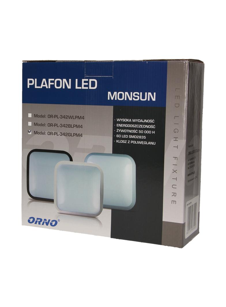 Plafon MONSUN LED 60 SMD2835 szary IP66 klosz poliwęglan mleczny OR-PL-342GLPM4 ORNO