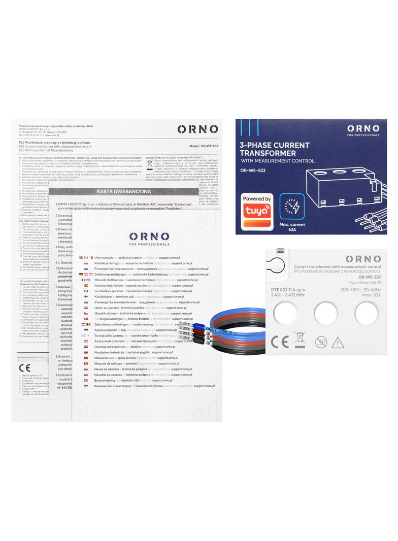 Przekładnik prądowy trójfazowy z rejestracją pomiaru, max. 440V/63A, Tuya Smart Wi-Fi
