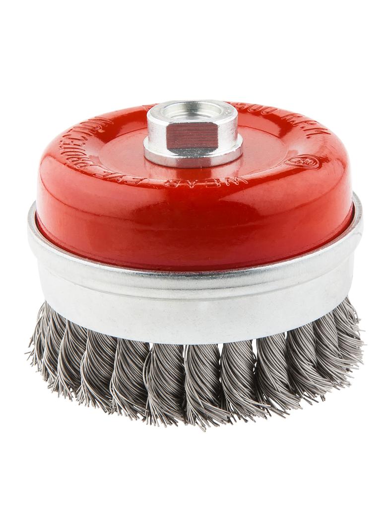 Szczotka druciana doczołowa wzmacniana 100 mm x M14, INOX