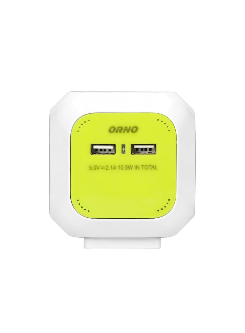 Przedłużacz Kostka 4x2P+Z(Schuko) ładowarka 2xUSB 1,4m H05VV-F 3x1,5mm2 limonkowy OR-AE-13144(GS)/L