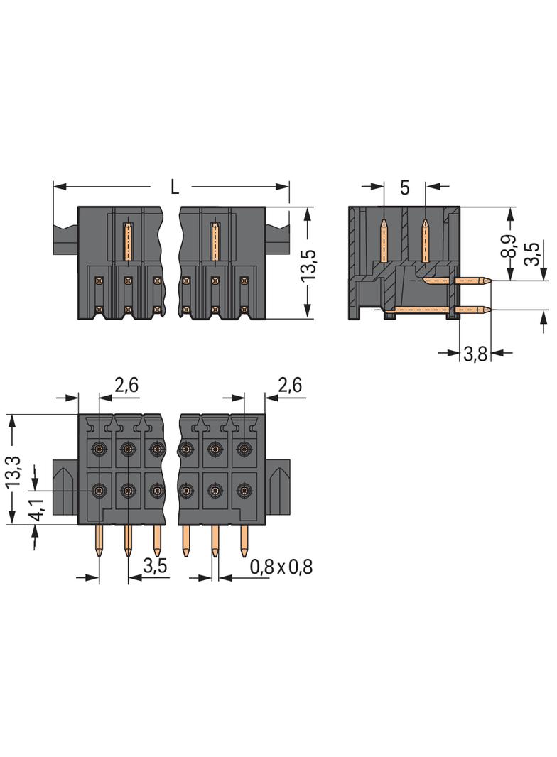 wtyk THT, 2-rzędowy /10szt./ WAGO