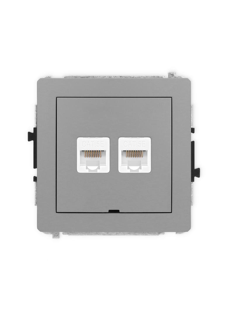 DECO Mechanizm gniazda komputerowego podwójnego 2xRJ45, kat. 5e, 8-stykowy, bez pola opisowego szary