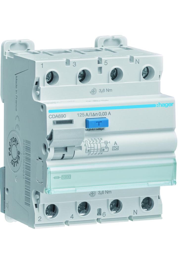 RCCB Wyłącznik różnicowoprądowy 3P+N 125A 30mA 10kA A