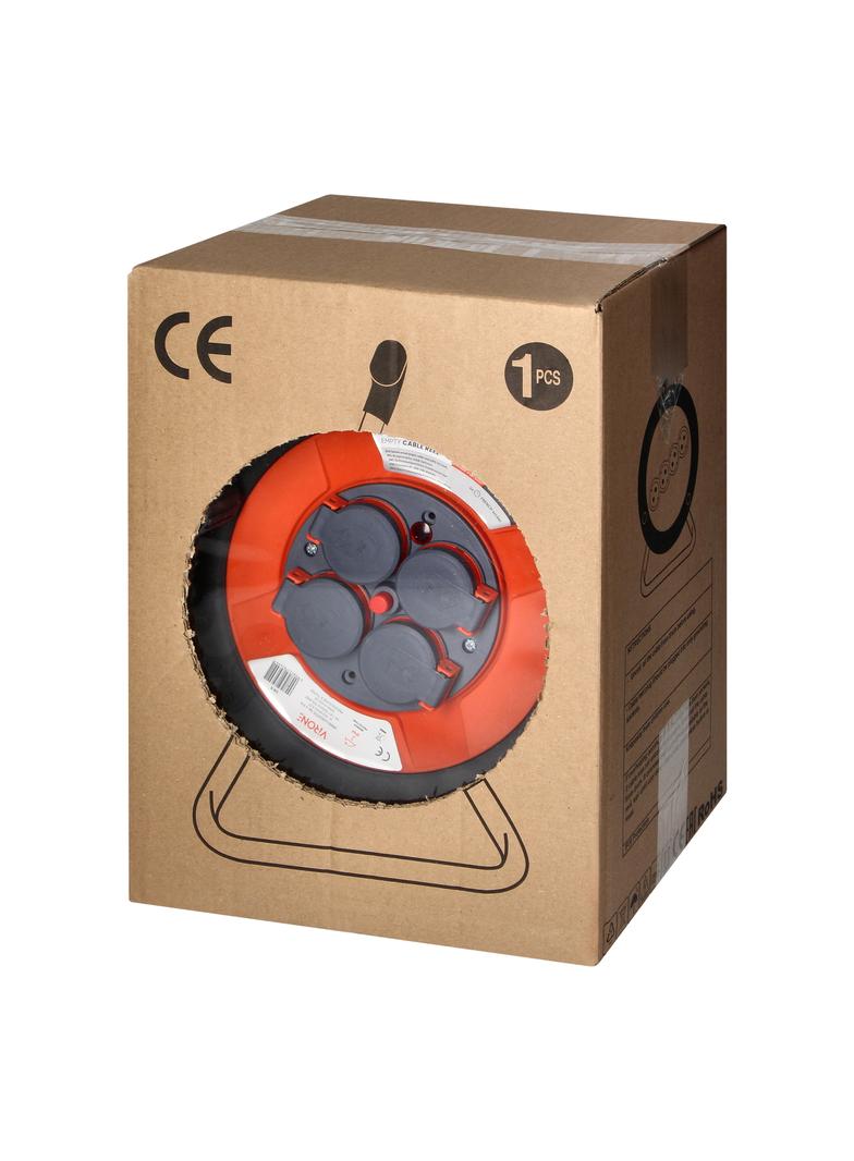 Bryzgoszczelny zwijak bębnowy IP44 4x2P+Z 16A 230V, H05VV-F 3x1,5mm2, 50m