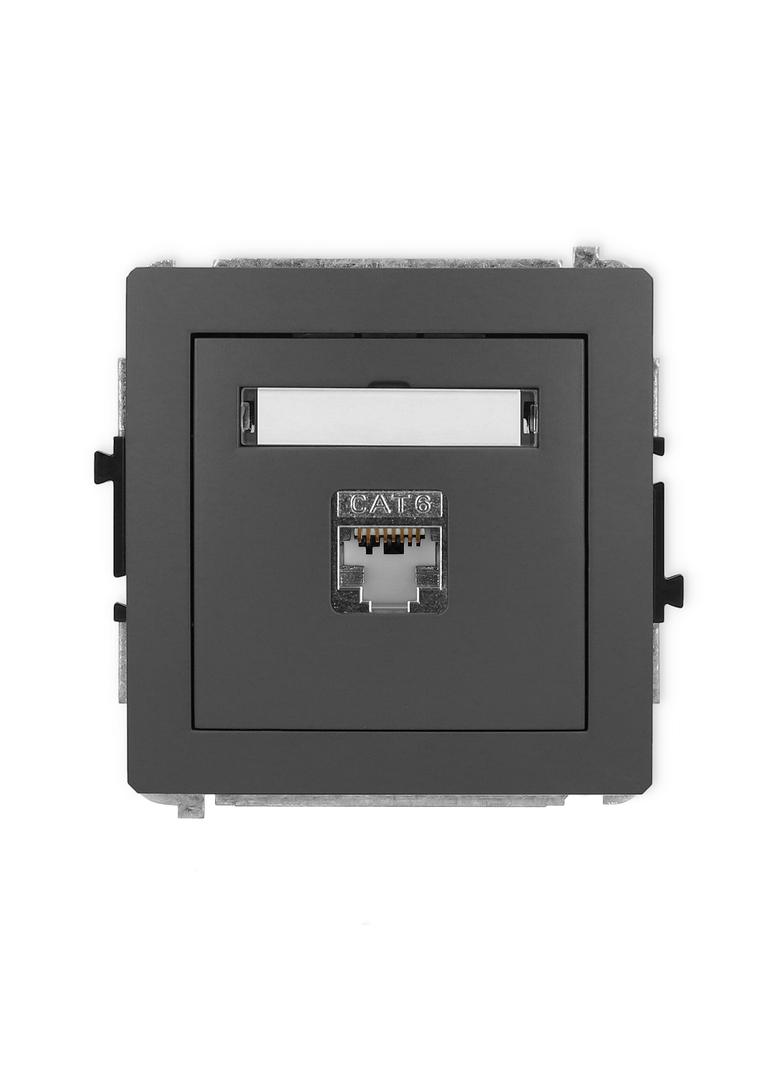 DECO Mechanizm gniazda komputerowego pojedynczego 1xRJ45, kat. 6, ekranowany, 8-stykowy grafitowy ma