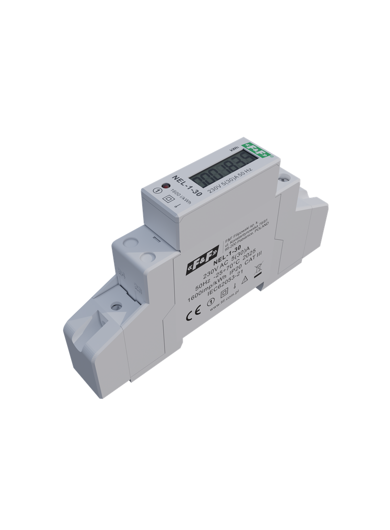 Wskaźnik zużycia energii elektrycznej 1-fazowy 230 VAC 30 A 1 moduł NEL-01-30 F&F