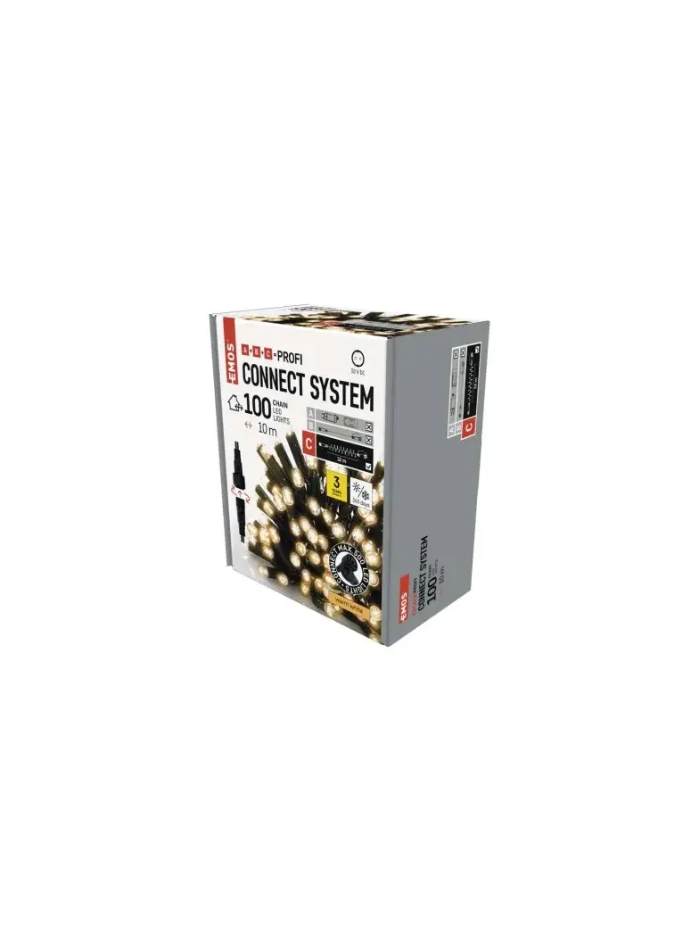 Oświetlenie łączone Profi - łańcuch 100 LED 10m ciepła biel, czarny przewód, IP44, timer