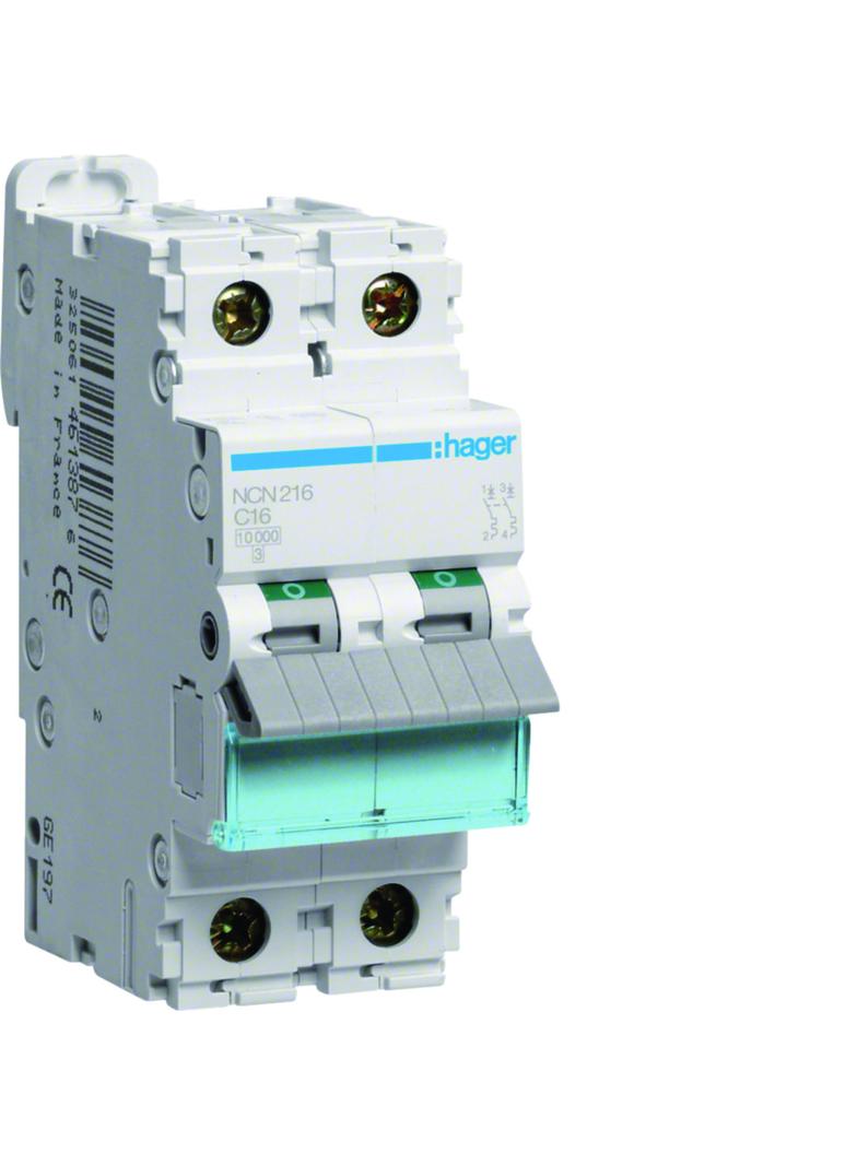 MCB Wyłącznik nadprądowy 10kA/15kA 2P C 16A NCN216 HAGER