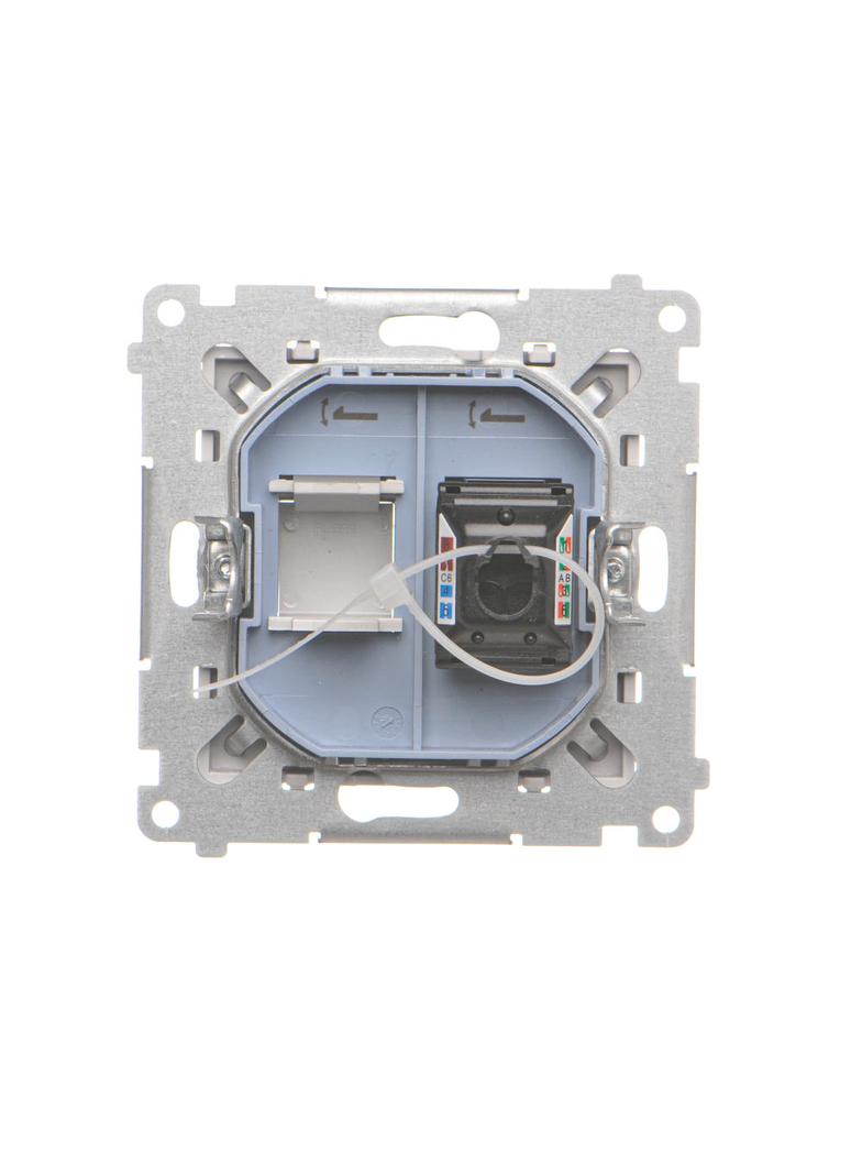 Simon 55 Gniazdo komputerowe pojedyncze RJ45 kategoria 6 z przesłoną przeciwkurzową Jasnoszary mat