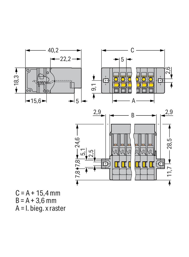 X-COM wtyk 12-biegunowy szary raster 5 mm /25szt./ WAGO