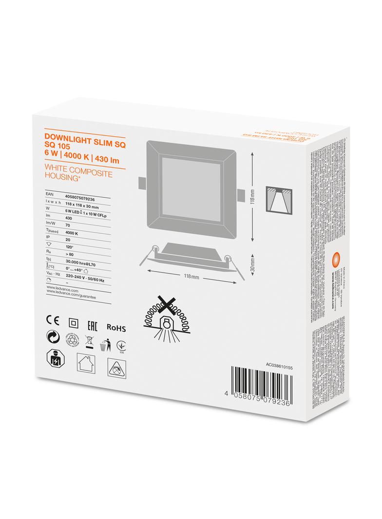 Oprawa DOWNLIGHT SLIM SQUARE 105 6W 4000K WT IP20