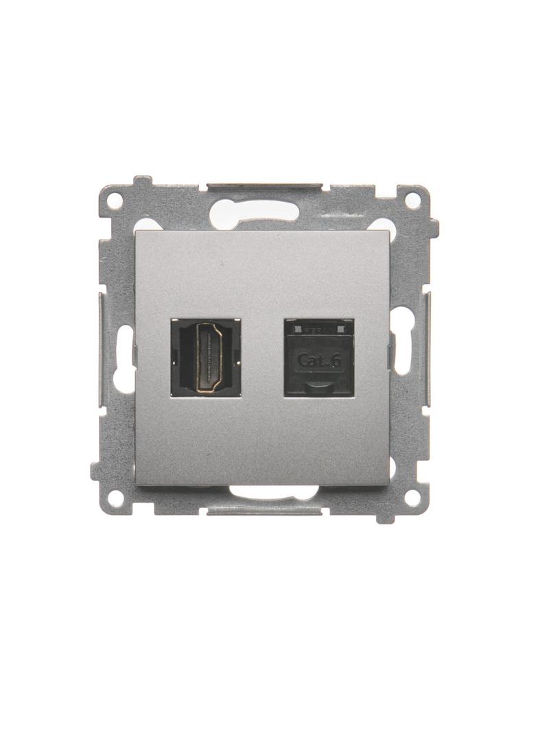Simon 54 Gniazdo HDMI + RJ45 kat.6. srebrny mat DGHRJ45.01/43 KONTAKT