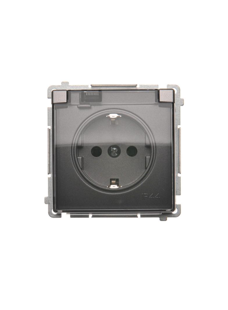 Simon Basic Gniazdo wtyczkowe Schuko do wersji IP44 z przesłonami 16A 250Vzaciski śrubowe stal inox. Klapka transparentna BMGSZ1BZ.01/21A KONTAKT