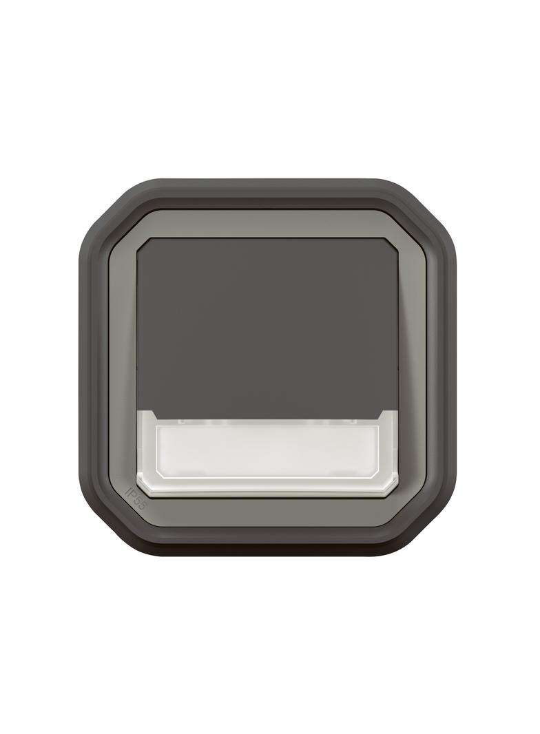 NOWE PLEXO - PRZY. NO/NC PODŚWI. Z UCHWYT ETY. PODTYNK. 10A- 250V~ ANTRACYT