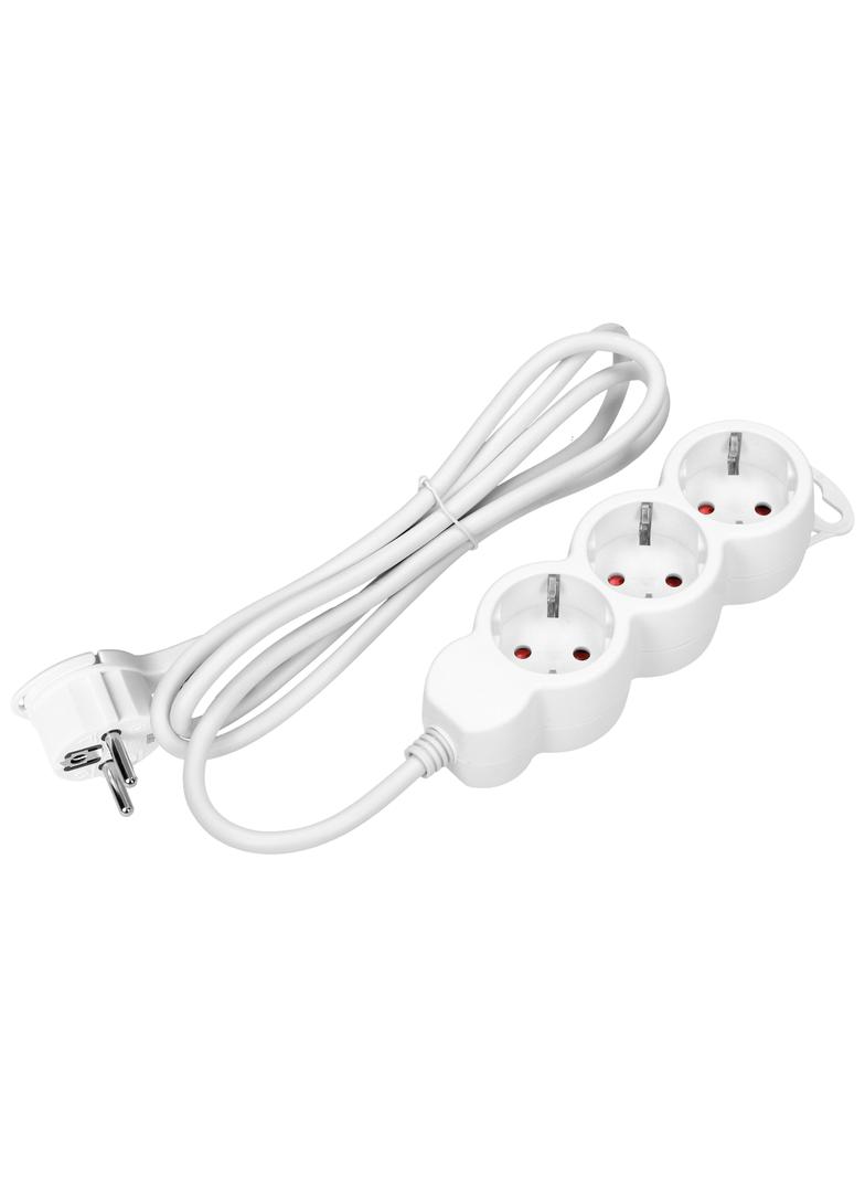 Przedłużacz 3-krotny 2P+Z (Schuko), 5m H05VV-F 3x1,5mm2, Imax=16A, płaska wtyczka, biały