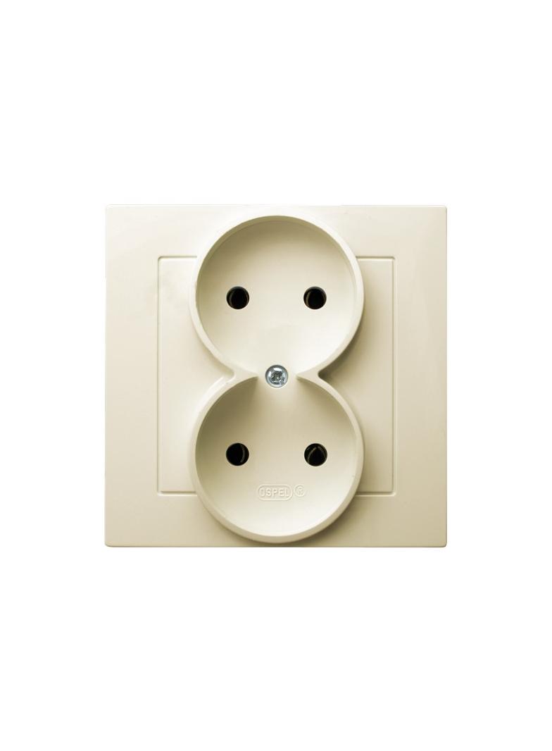 AS Gniazdo podwójne kompletne z ramką - kolor ecru