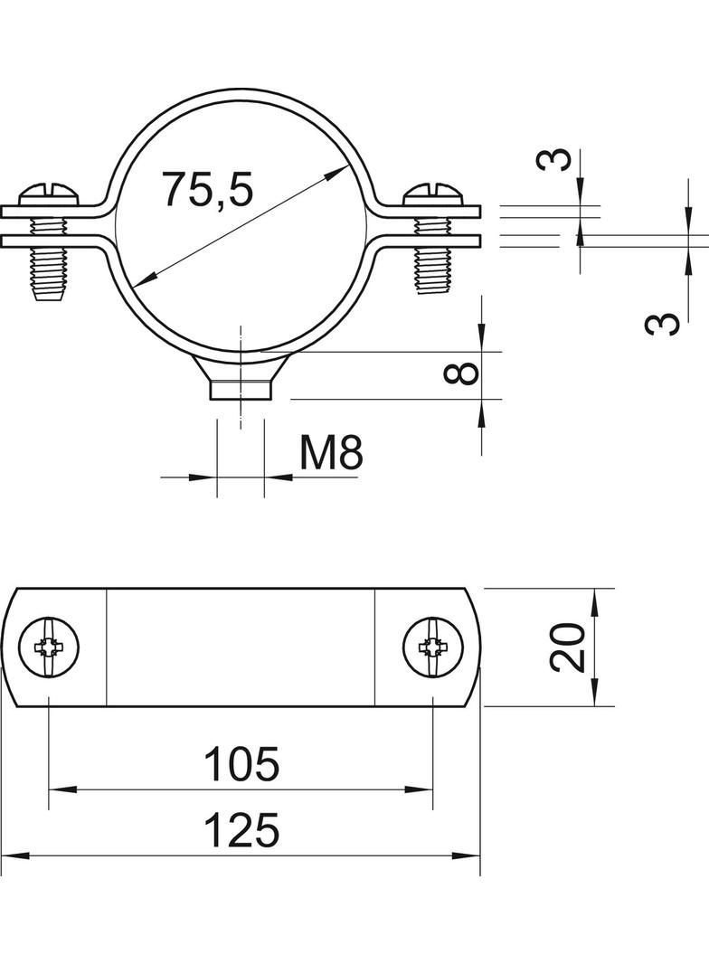 2900/W, ŚRUB.OBEJMA DYSTANS.2 1/2" M8