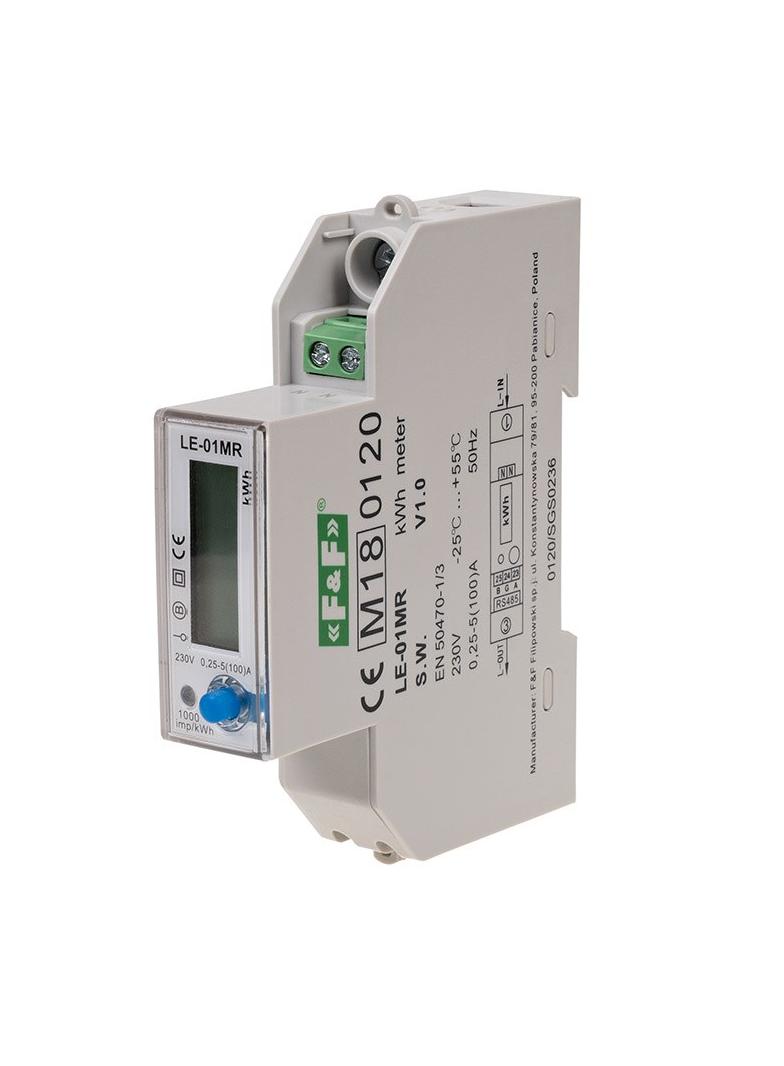 Licznik energii elektrycznej - jednofazowy RS-485 LCD 100A rejestracja parametrów sieci U I F P Q AE+ RE+ LE-01MR F&F