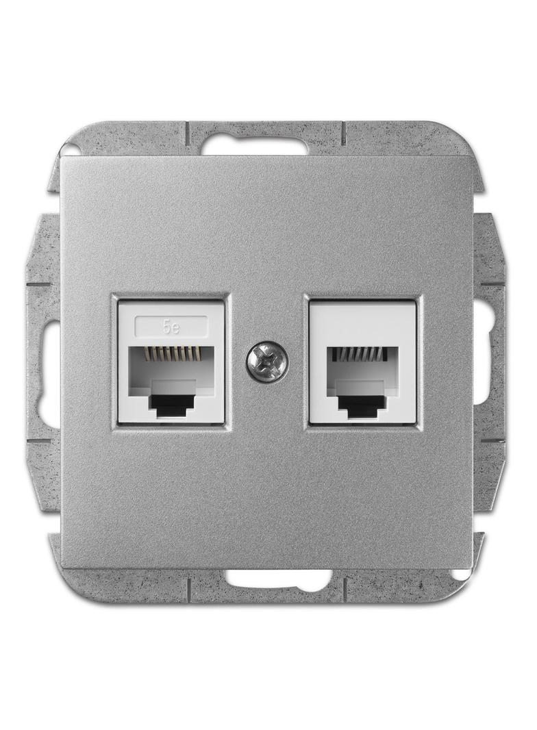 GPT SENTIA RJ45+RJ11 komputerowe+telefoniczne   srebro połysk  IP 20