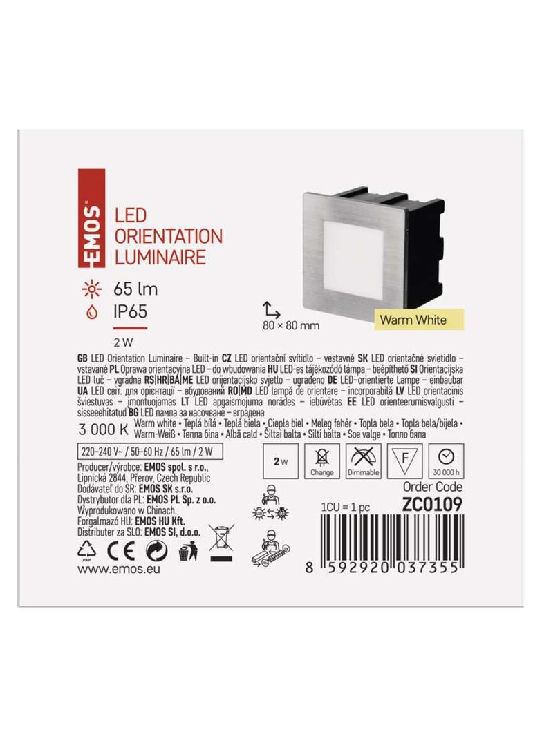 Orientacyjna oprawa LED, do wbudowania, kwadrat 1,5W WW IP65 ZC0109 EMOS