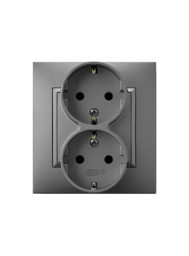 ARIA Gniazdo podwójne z uziemieniem schuko kompletne z ramką - kolor szary mat