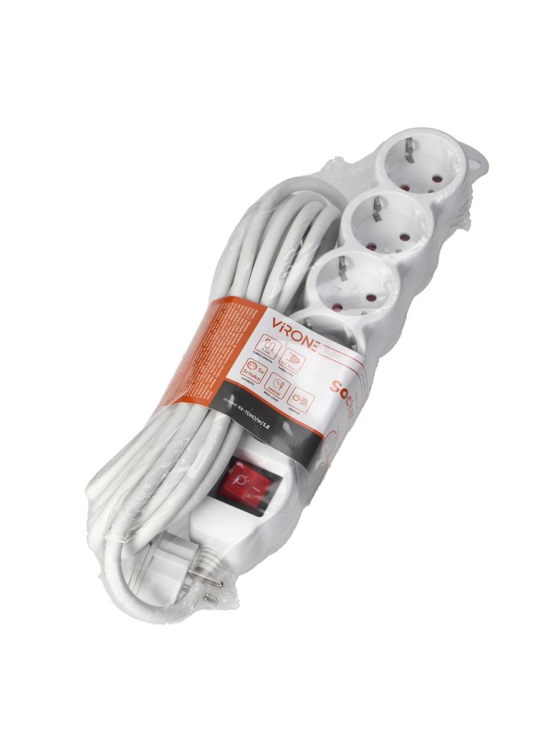 Przedłużacz 5-krotny 2P+Z (Schuko), z wyłącznikiem, 3m H05VV-F 3x1,5mm2, Imax=16A, płaska wtyczka, b
