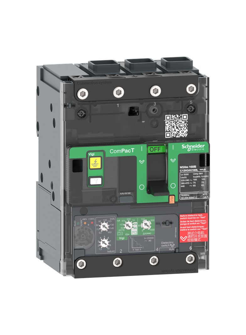 Wyłącznik, ComPacT NSXm, Mic4.1B, 100A, 3P, 25kA, Vigi, EverLink