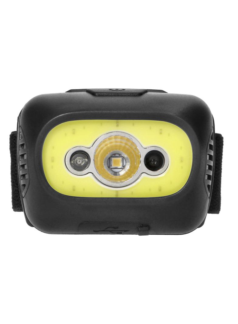 Latarka czołowa COB+LED, ładowanie USB, czujnik ruchu, czarna