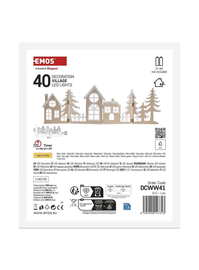 Wioska świąteczna 40 LED 60 cm 2x AA ciepła biel IP20 timer DCWW41 EMOS