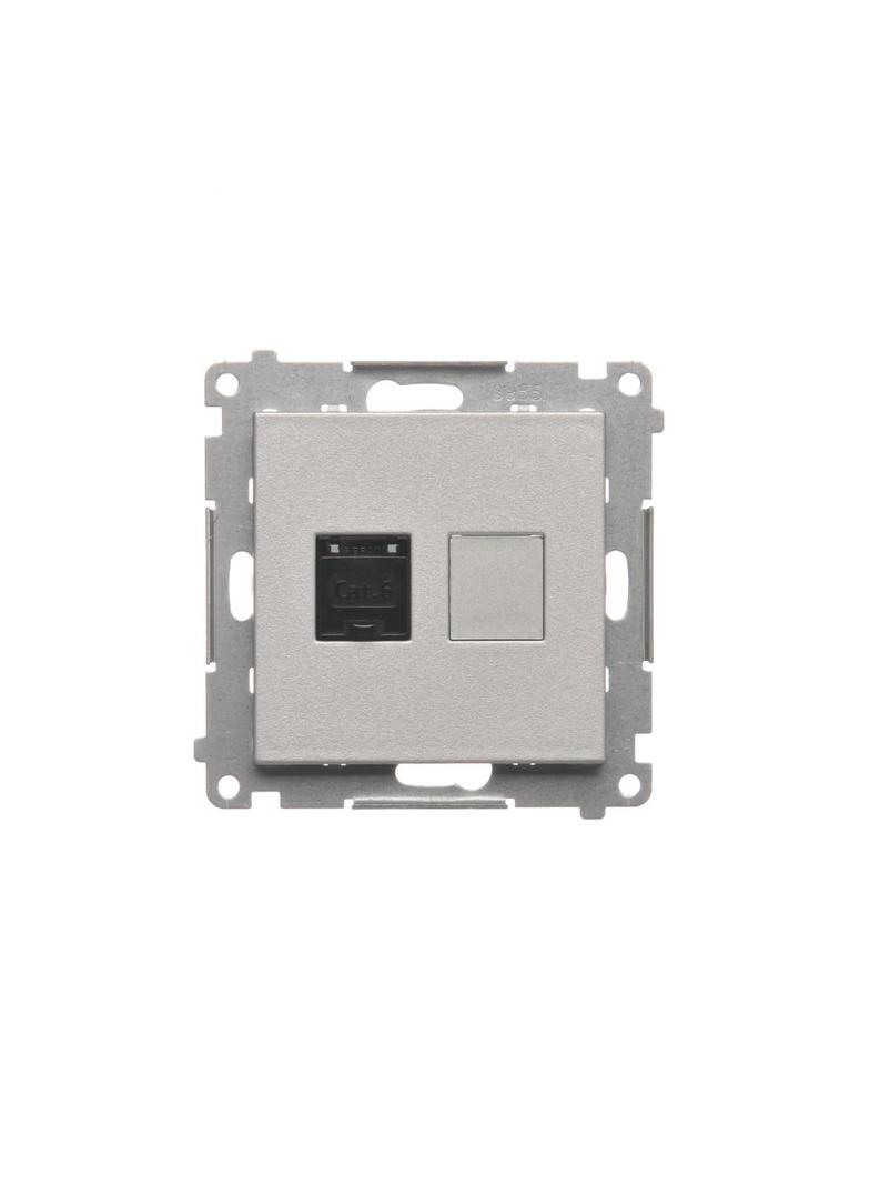 Simon 55 Gniazdo komputerowe pojedyncze RJ45 kategoria 6 z przesłoną przeciwkurzową Aluminium mat T61.01/143 KONTAKT