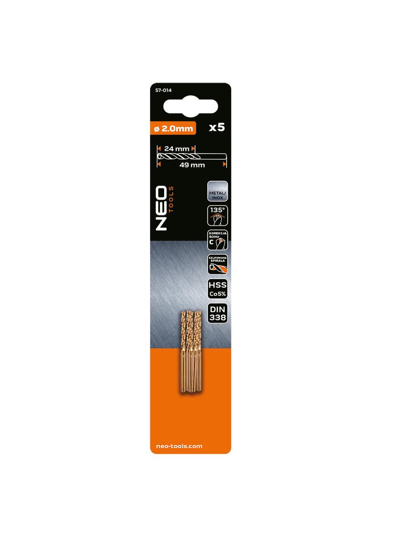 Wiertła do metalu HSS-Co 2.0 mm, 5 szt.