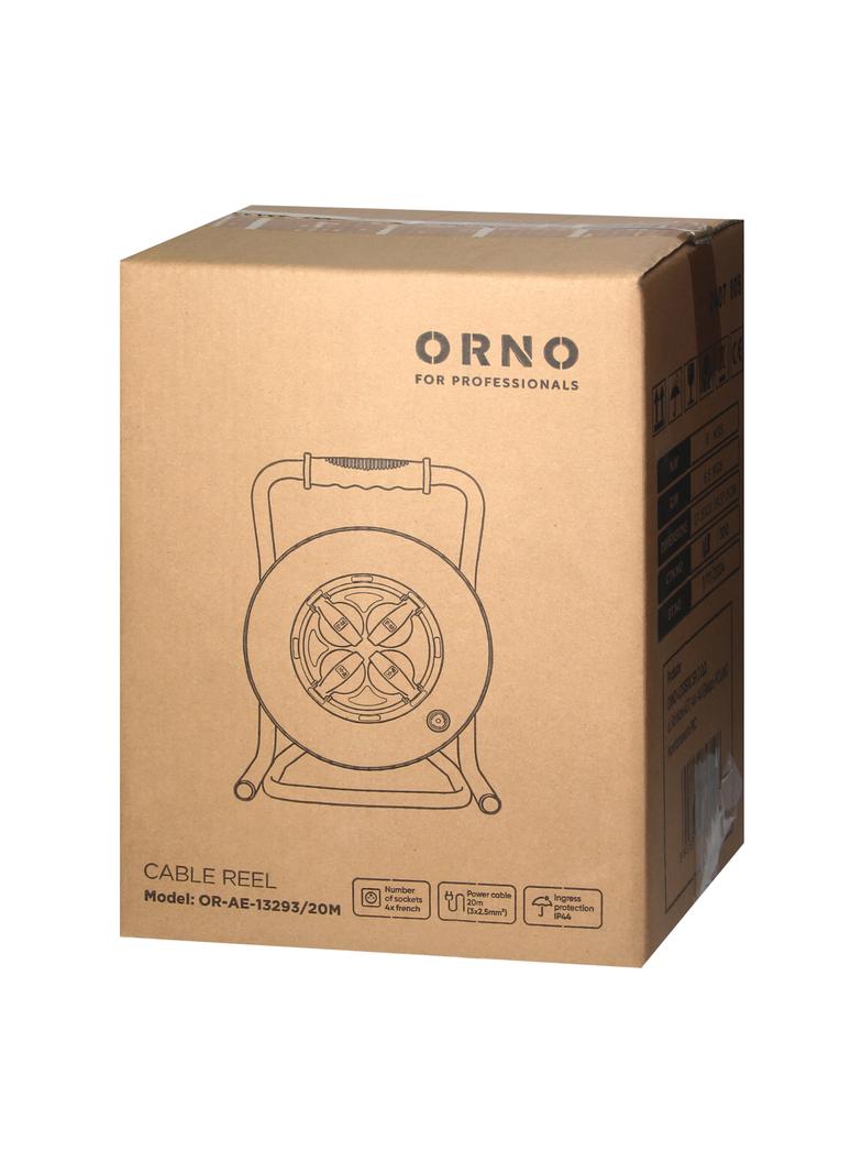 Przedłużacz bębnowy profesjonalny IP44, 4 gniazda 2P+Z, kabel gumowy olejoodporny, H07RN-F 3x2,5mm2, OR-AE-13293/20M ORNO