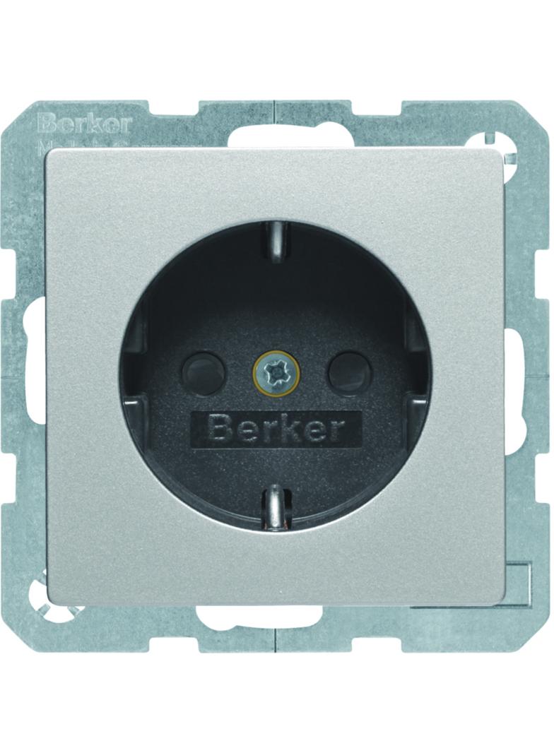 BERKER Q.x Gniazdo SCHUKO kompletne aluminium aksamit lakierowana 47236084 HAGER