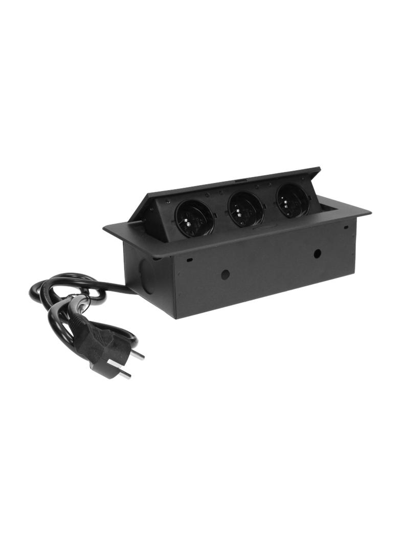 Gniazdo meblowe wpuszczane w blat z płaskim frezowanym rantem i przewodem 3m 3x2P+Z czarne OR-AE-133