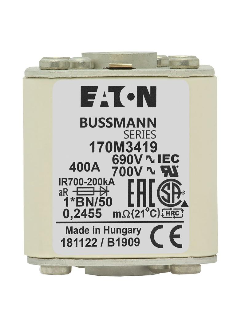 FUSE 400A 690V 1*BN/50 AR UC Wkładka szybka 400A AC 690V rozmiar 1 45x59x51 mm aR I 170M3419 EATON