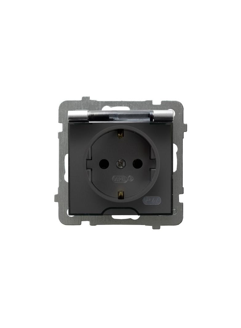 AS Gniazdo bryzgoszczelne z uziemieniem schuko IP-44 wieczko przezroczyste - kolor srebro