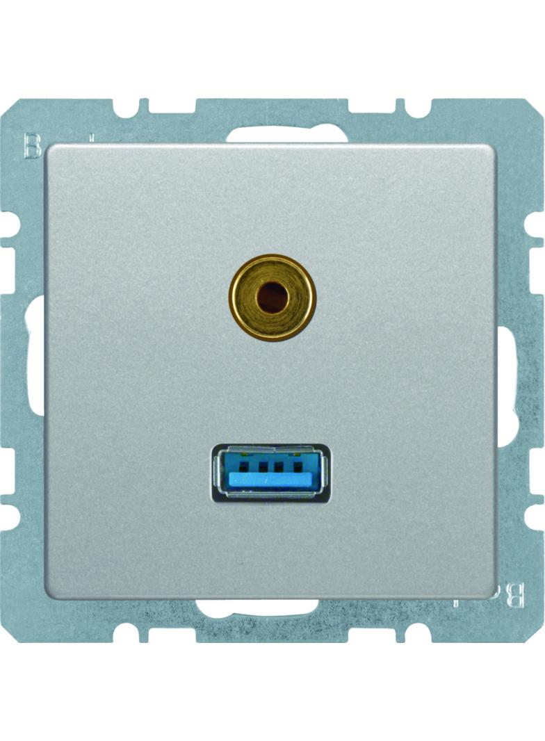 BERKER Q.x Gniazdo USB/3.5mm audio aluminium aksamit lakierowana 3315396084 HAGER
