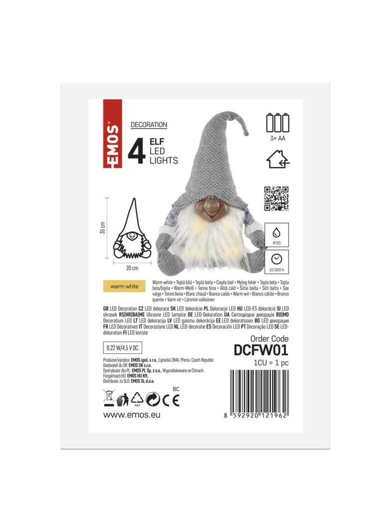 Dekoracje - LED krasnoludek świąteczny, 20x15x35 cm, 3x AA ciepła biel, IP20 DCFW01 EMOS