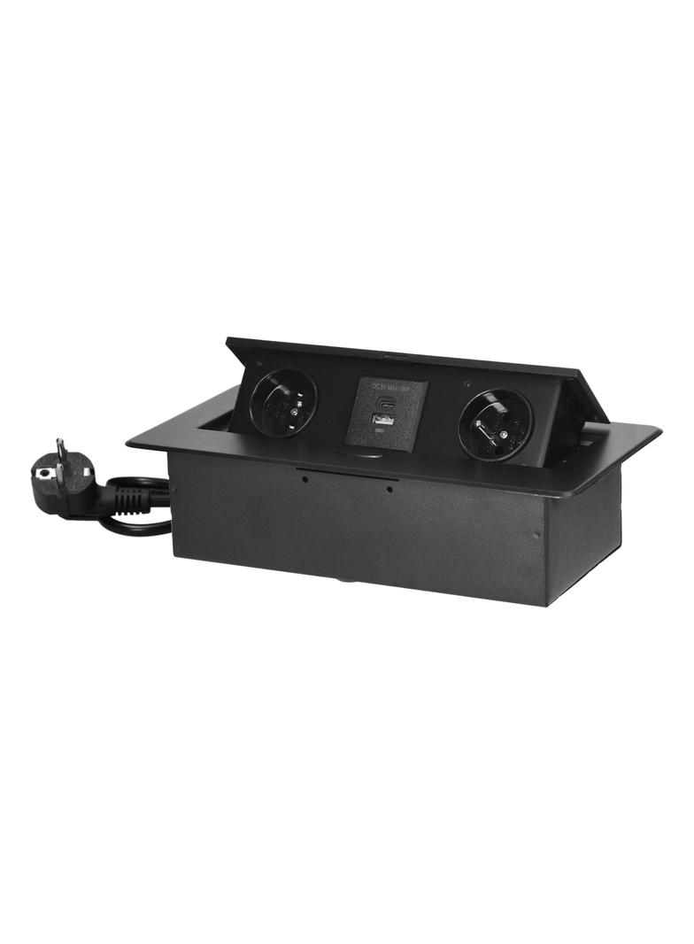 Gniazda meblowe wpuszczane w blat z płaskim frezowanym rantem ładowarką USB i przewodem 1,5m OR-GM-9