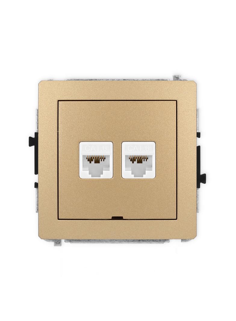 DECO Mechanizm gniazda komputerowego podwójnego 2xRJ45, kat. 6A, 8-stykowy, bez pola opisowego złoty