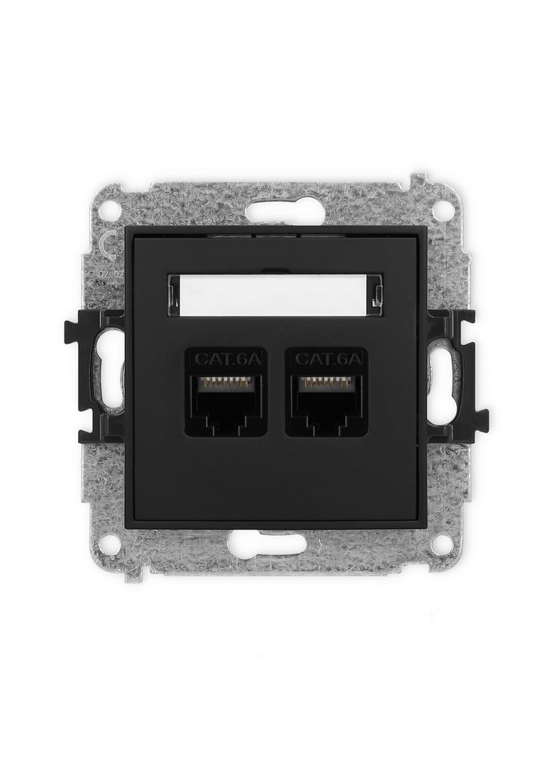 ICON Mechanizm gniazda komputerowego podwójnego 2xRJ45, kat. 6A, 8-stykowy czarny mat