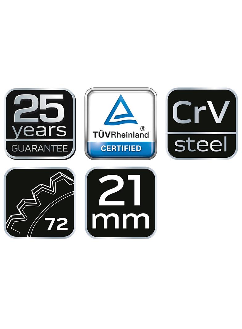 Klucz płasko-oczkowy z grzechotką, 21 mm