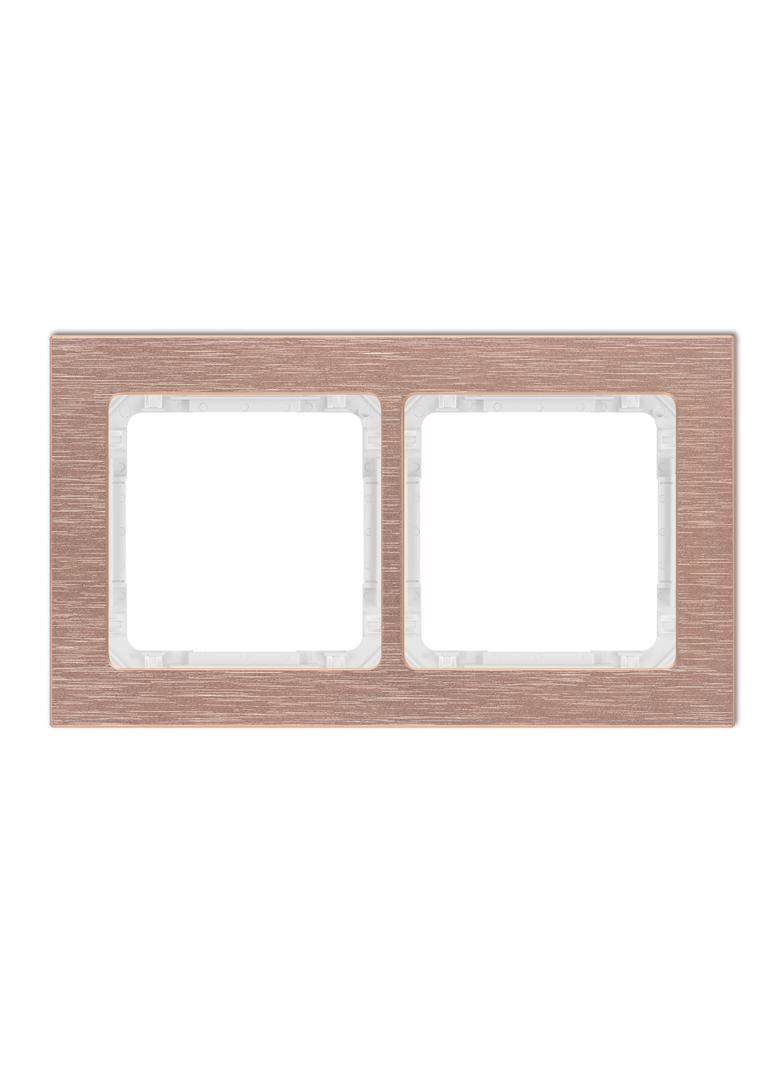 DECO Ramka uniwersalna podwójna - aluminium szczotkowane (ramka: kolor miedziany; spód: biały) miedz