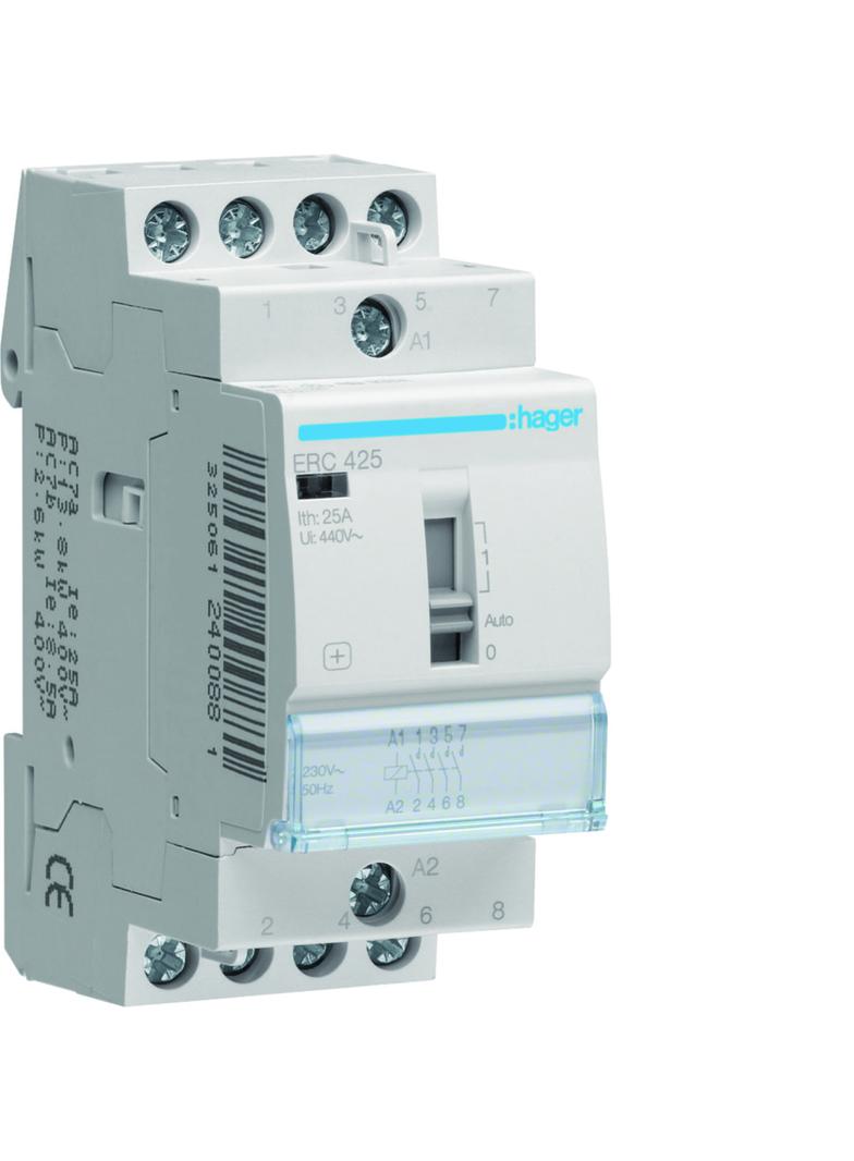 Stycznik modułowy z możliwością sterowania ręcznego 230V AC 4Z 25A AC-7A B ERC425 HAGER